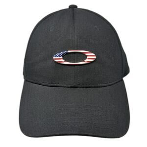 Oakley Baseball Cap Black XL US Flag Logo Performance Flexfit Stretch Fit Hat